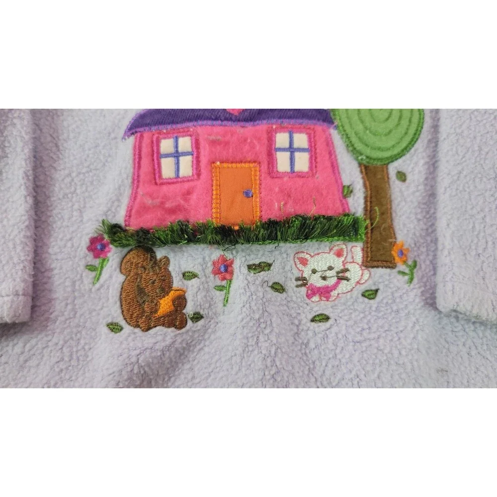 Vtg B.T. Kids Baby Girl Fleece Sweater 12M Embroidered House Tree Flowers 90s